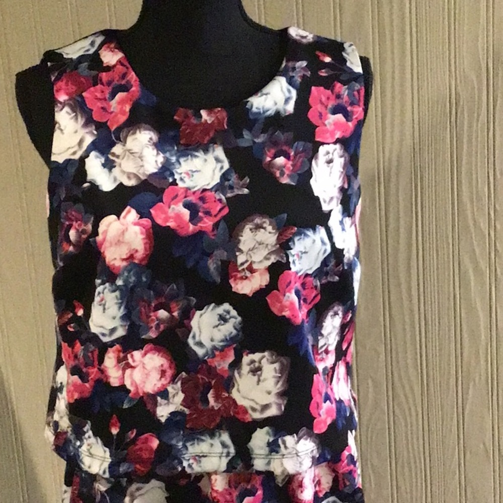 NY Collection Sleeveless Flower Print Dress